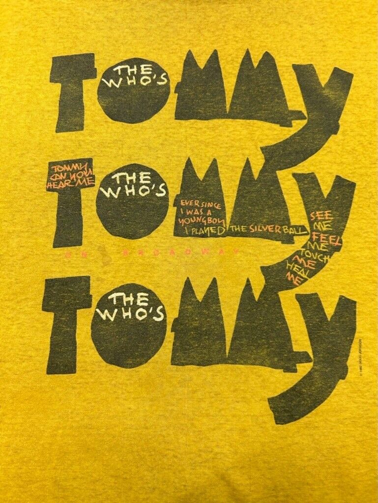 Vintage 1992 The Who On Broadway Music Graphic T-Shirt Size XL Yellow 90s