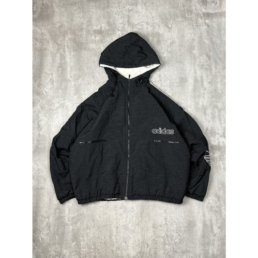 Vintage 90s Adidas Trefoil Spellout Nylon Insulated Jacket Size XL Black