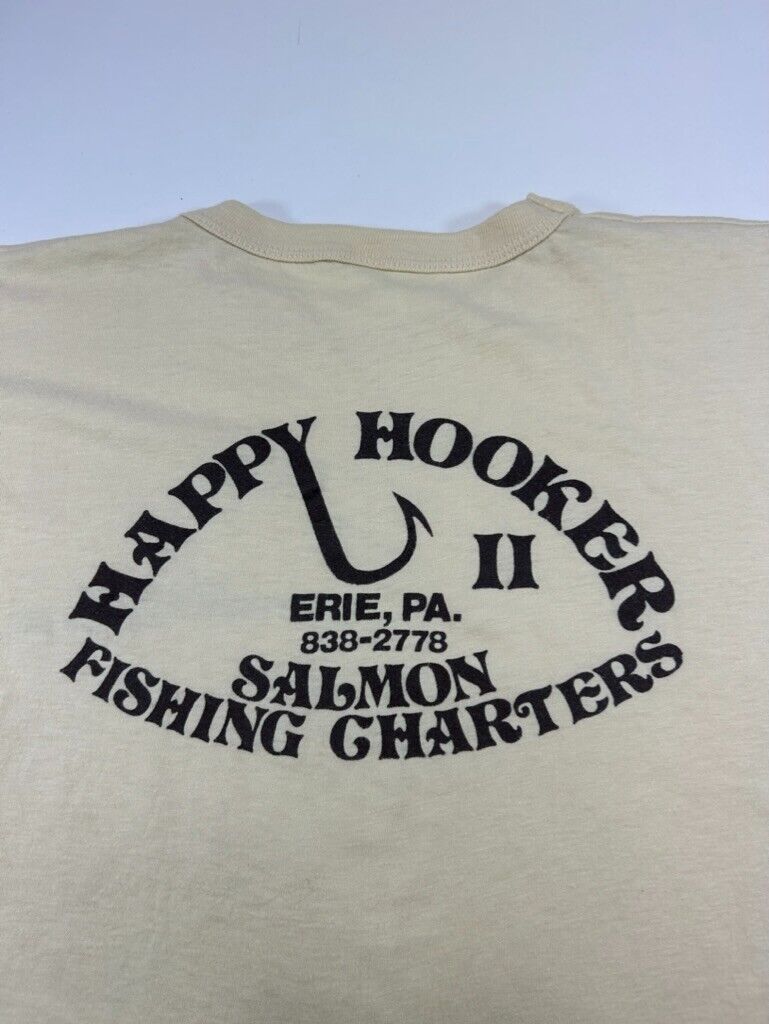 Vintage 70s/80s Happy Hooker Fishing Charters Destination T-Shirt Size Large