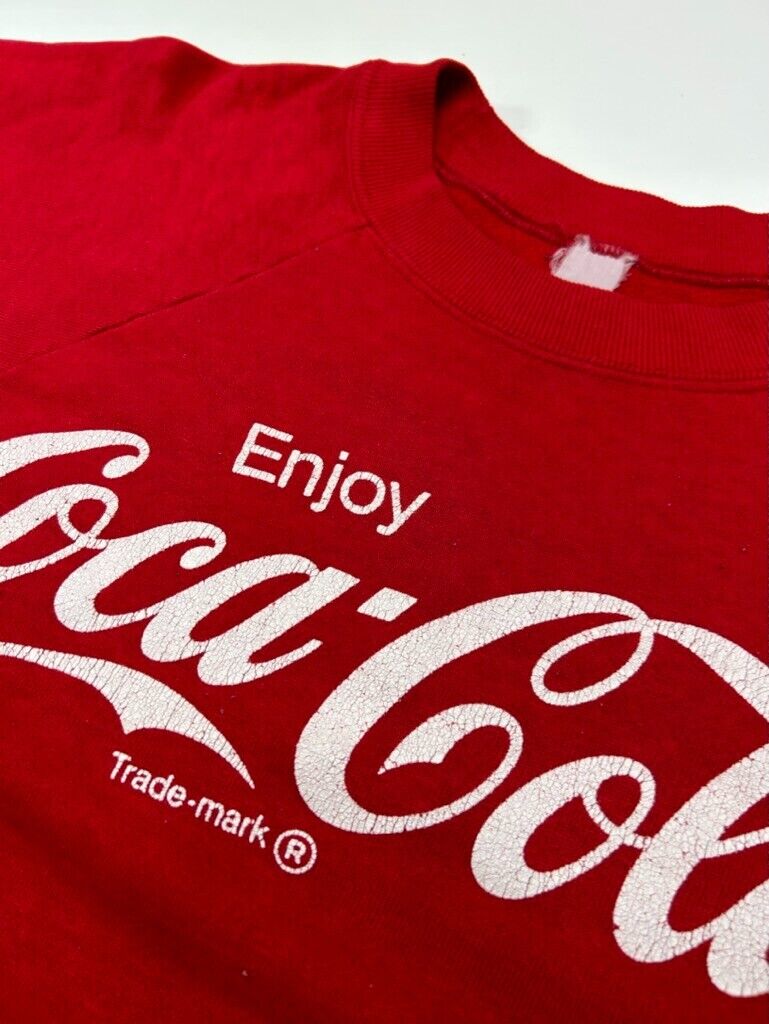 Vintage 80s Coca Cola Script Spellout Crewneck Sweatshirt Size Large Red