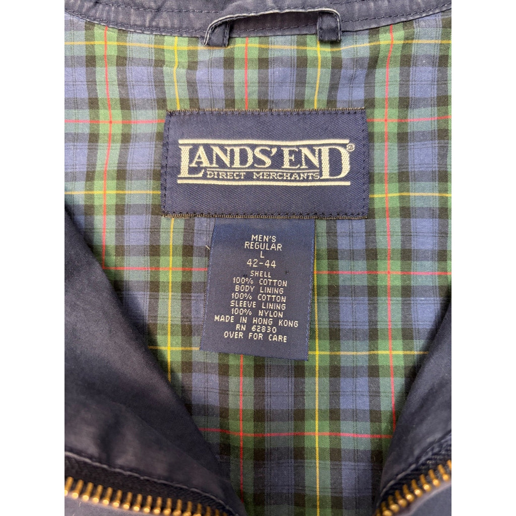 Vintage Lands End Plaid Lined Full Zip Navy Harrington Style Jacket Size Large