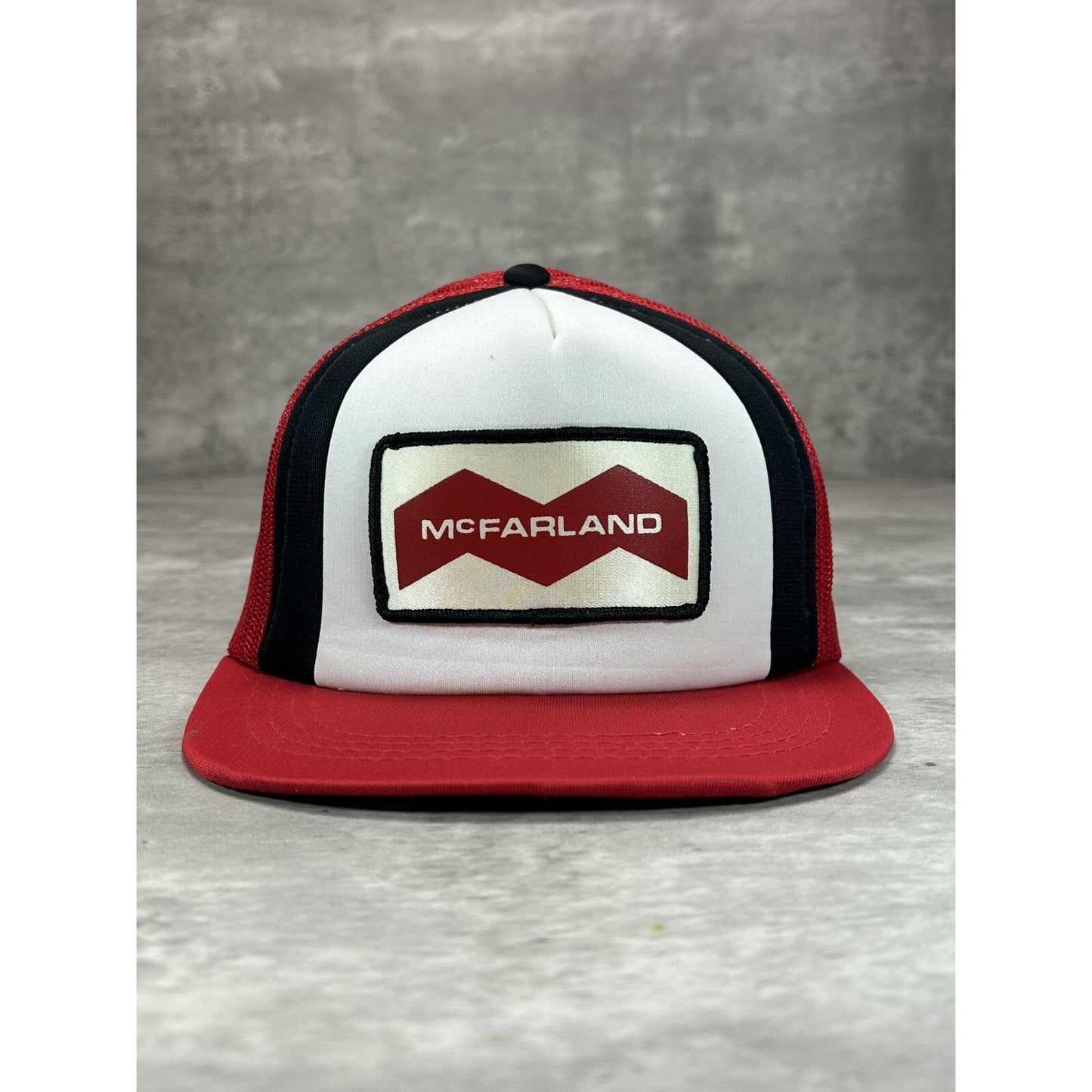 Vintage 1980s McFarland Embroidered Spellout Patch Trucker Snapback Hat OSFA