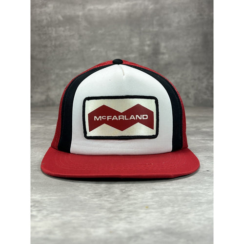 Vintage 1980s McFarland Embroidered Spellout Patch Trucker Snapback Hat OSFA