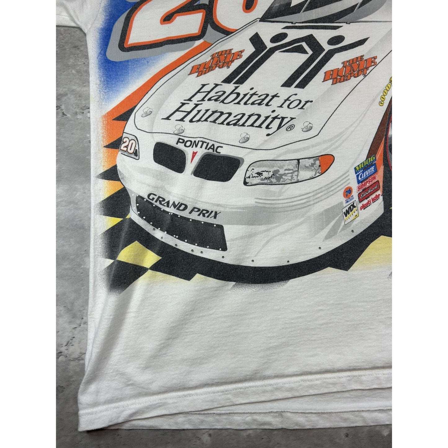 Vintage 1999 Tony Stewart Home Depot Racing Nascar AOP T-Shirt Size Large White