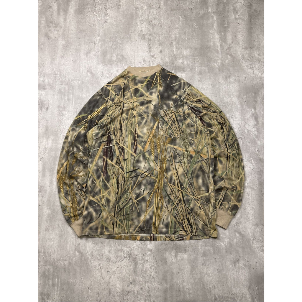 Vintage 90s Water Fowler Marsh Camo Hunting Long Sleeve T-Shirt Size XL
