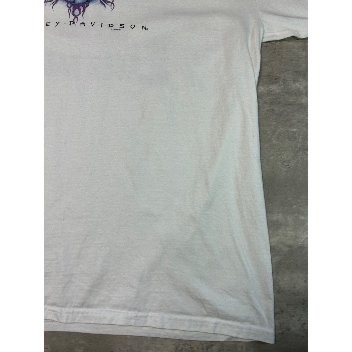 Vintage 1998 Harley Davidson Classic Logo Flame Sleeve T-Shirt Size XL