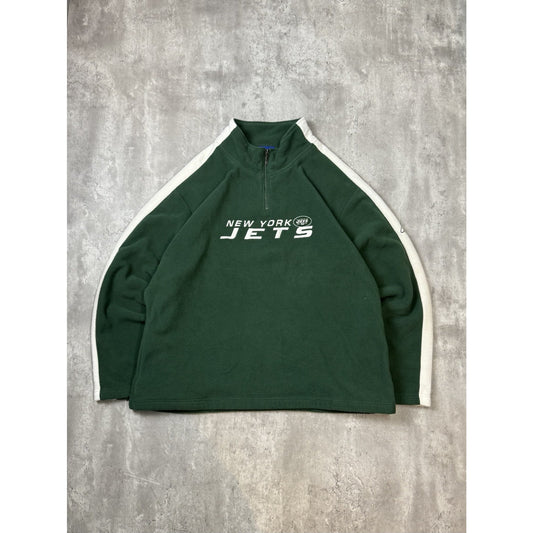 Vintage New York Jets NFL Embroidered 1/4 Zip Fleece Football Sweatshirt Sz 2XL