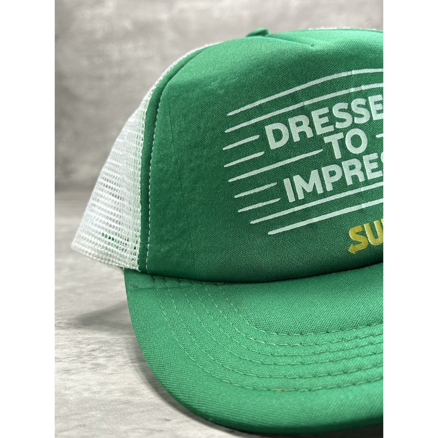 Vintage 90s Subway Dress To Impress Graphic Spellout Trucker Snapback Hat OSFA