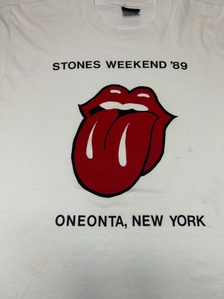 Vintage 1989 Rolling Stones Oneonta Rock Concert Music Graphic T-Shirt Size XL