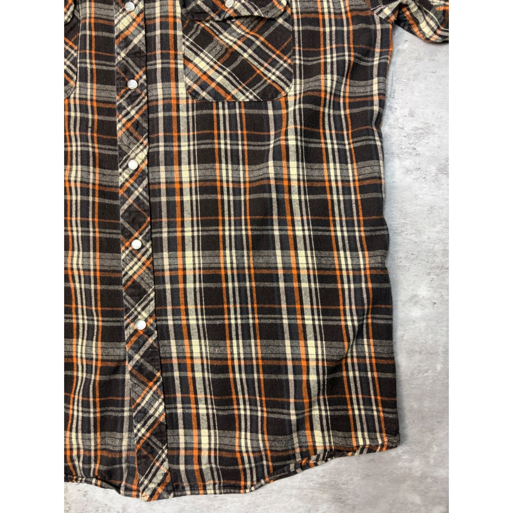 Vintage Dickies Plaid Pearl Snap Long Sleeve Flannel Button Up Shirt Size XLT
