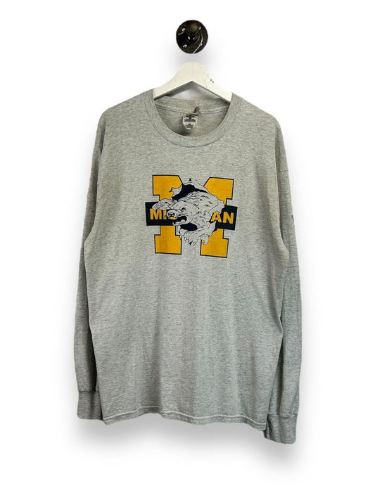 Vintage Michigan Wolverines NCAA Graphic Logo Long Sleeve T-Shirt Size Xl Gray