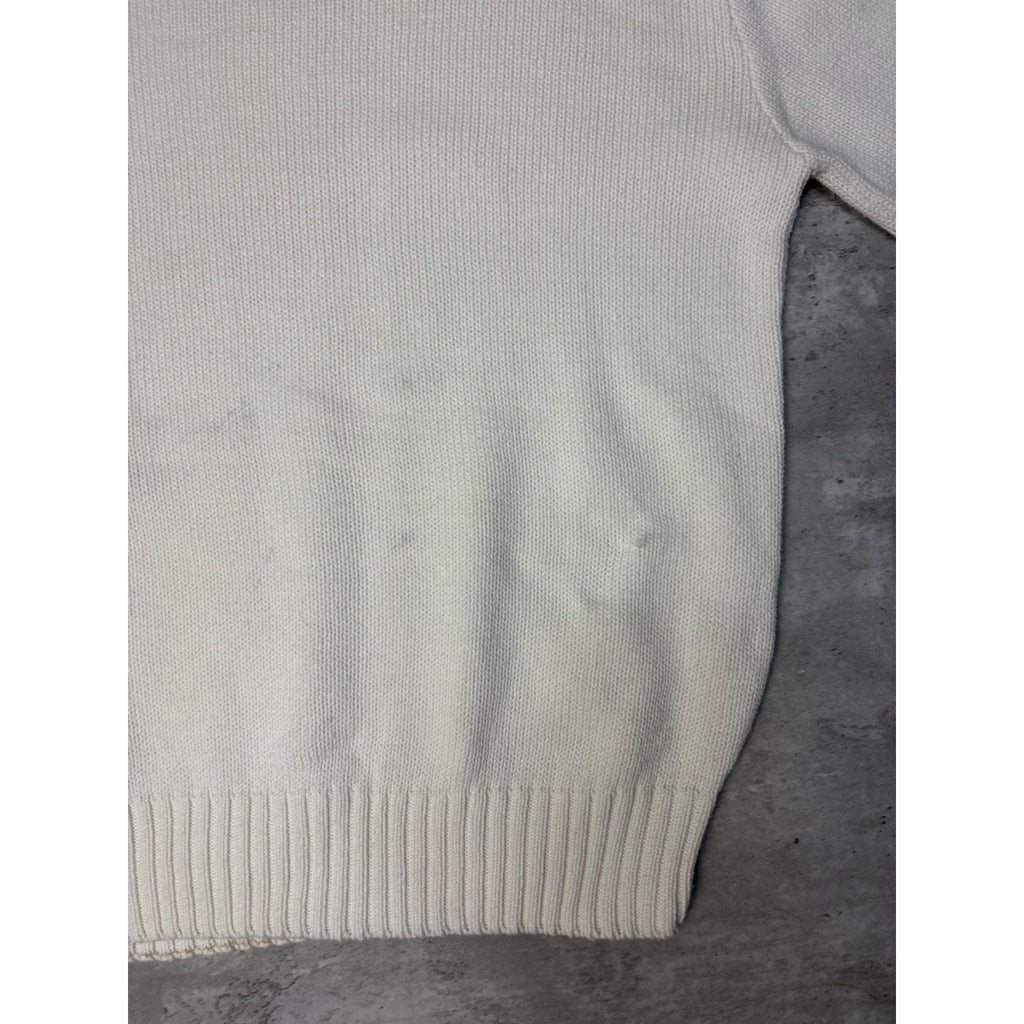 Vintage 90s Polo Ralph Lauren Embroidered Pony White Knit Sweater Size Large