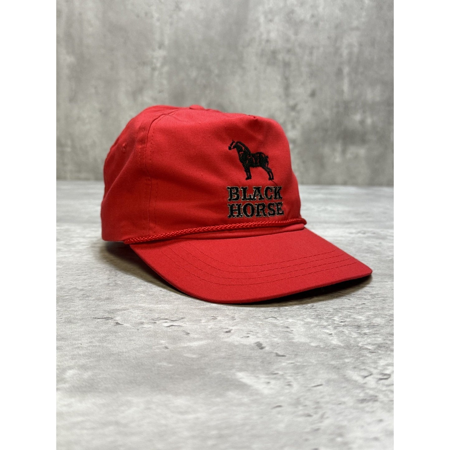 Vintage 90s Black Horse Embroidered Spellout Logo Snapback Hat OSFA