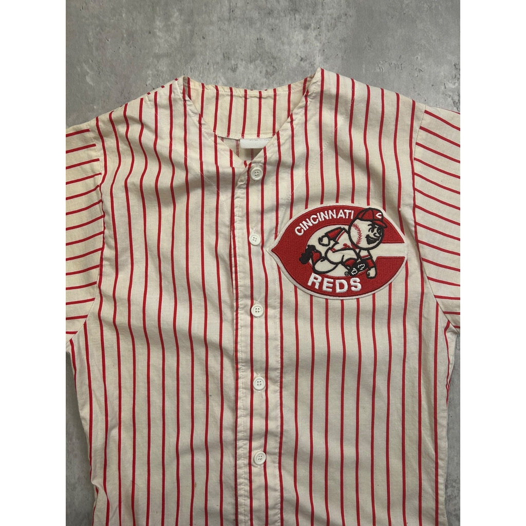 Vintage 90s Cincinnati Reds MLB Pinstripe Stitched Baseball Jersey Size Small