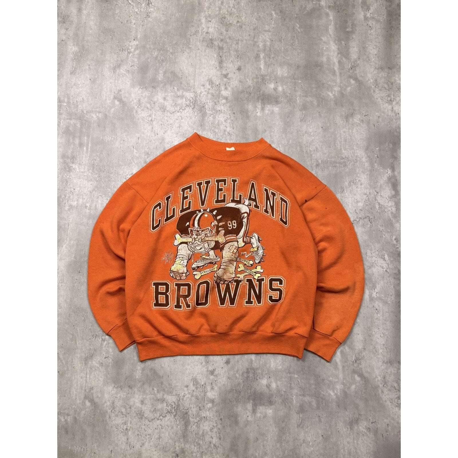 Vintage Cleveland Browns NFL Bulldog Spellout Graphic Sweatshirt Size Large