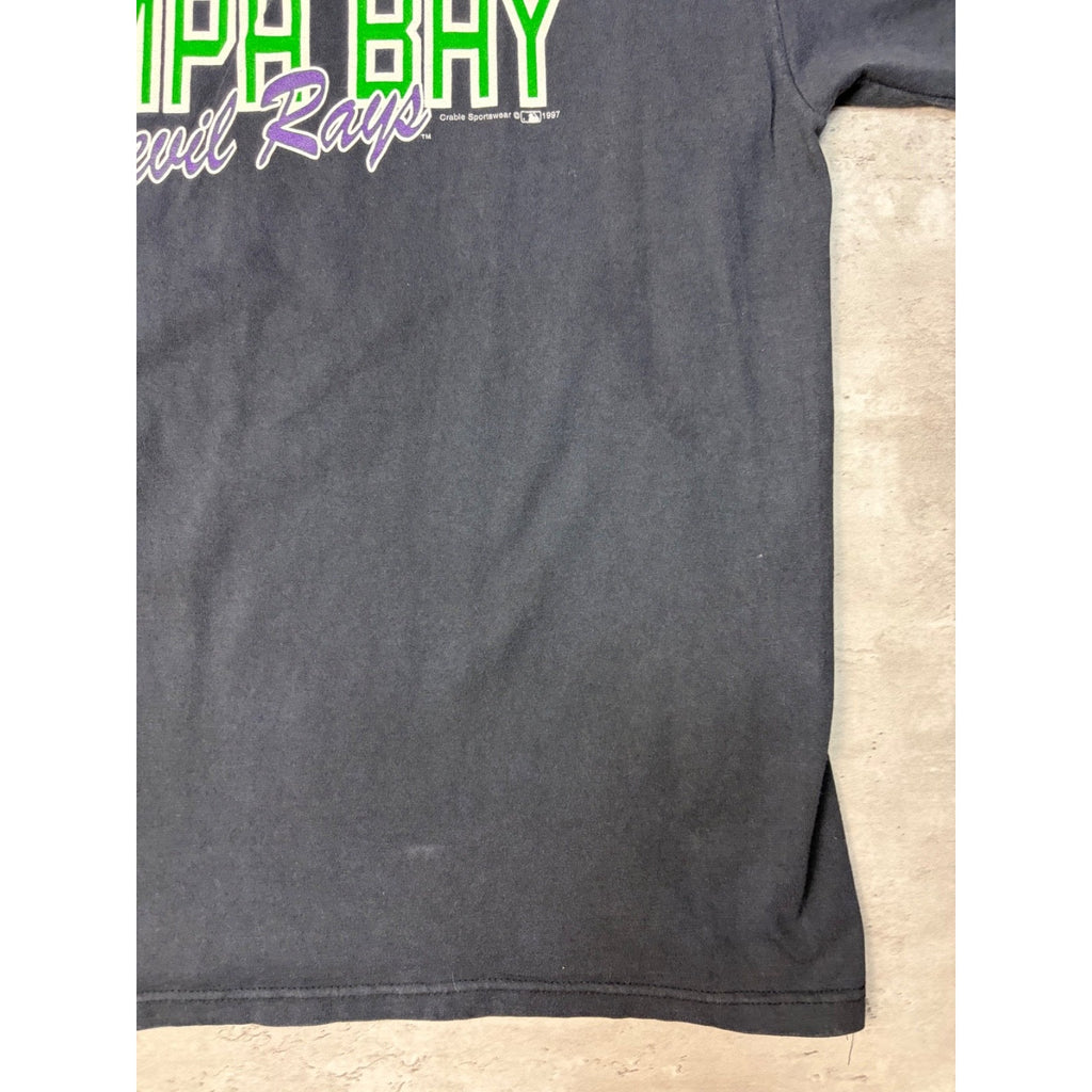 Vintage 1997 Tampa Bay Devil Rays MLB Graphic Spellout T-Shirt Size XL