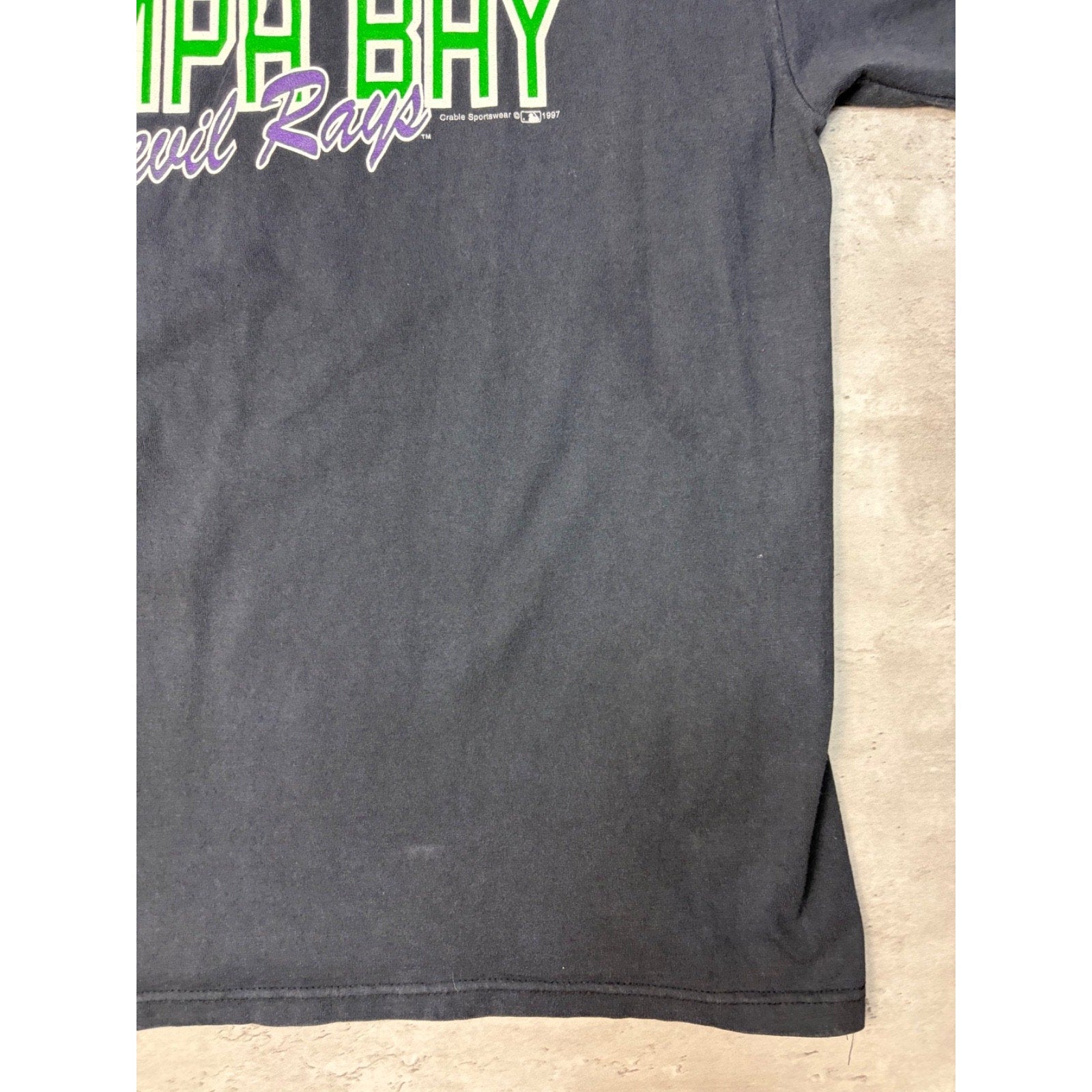 Vintage 1997 Tampa Bay Devil Rays MLB Graphic Spellout T-Shirt Size XL