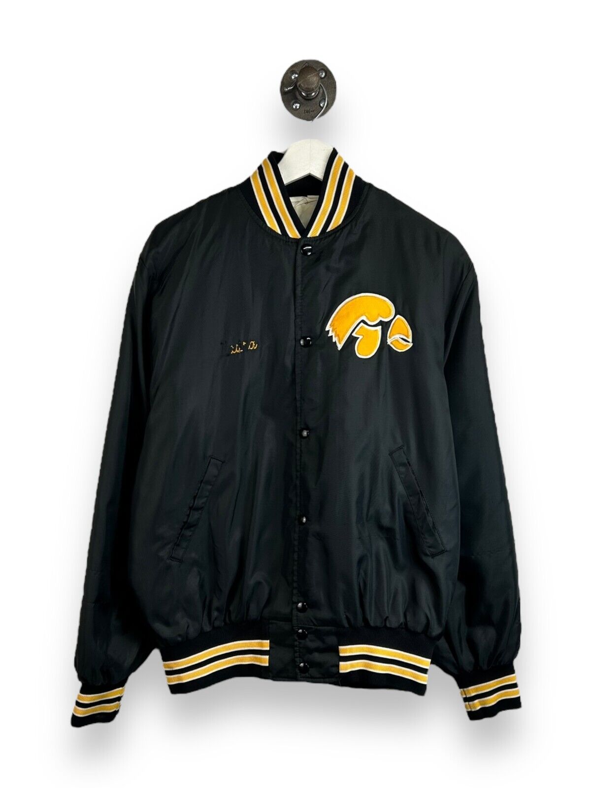 Vintage 80s Iowa Hawkeyes NCAA Embroidered Collegiate Bomber Jacket Size Large