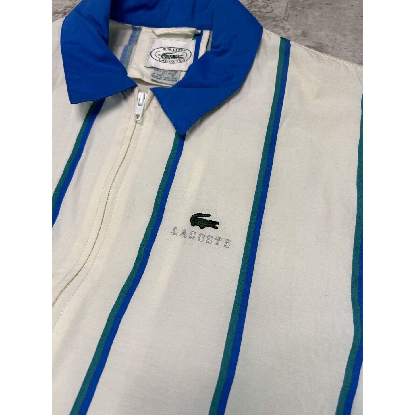 Vintage 1990s Izod Lacoste Striped Full Zip Nylon Windbreaker Jacket Size Medium