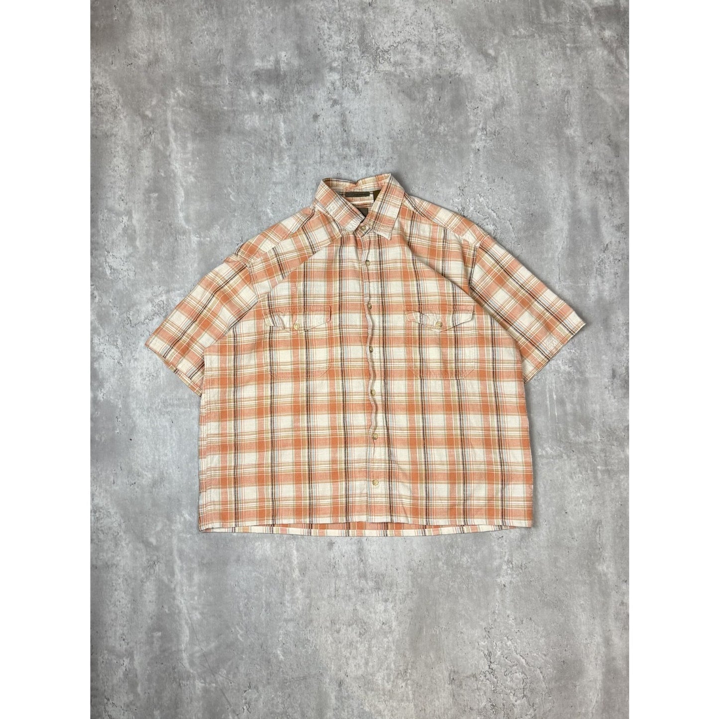 St Johns Bay Plaid Print Short Sleeve Reworked Cropped Button Up Shirt Sz Large