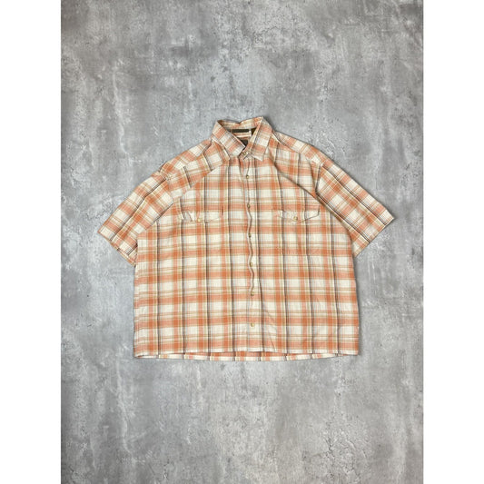 St Johns Bay Plaid Print Short Sleeve Reworked Cropped Button Up Shirt Sz Large