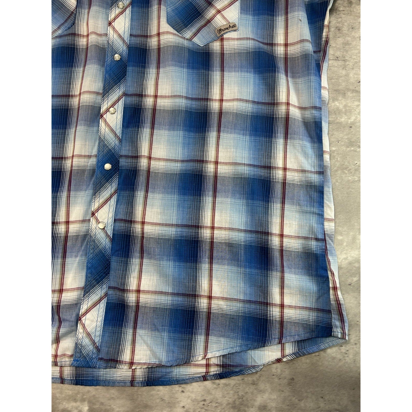 Vintage 80s Wrangler Wrancher Plaid Pearl Snap Short Sleeve Button Up Shirt XLT