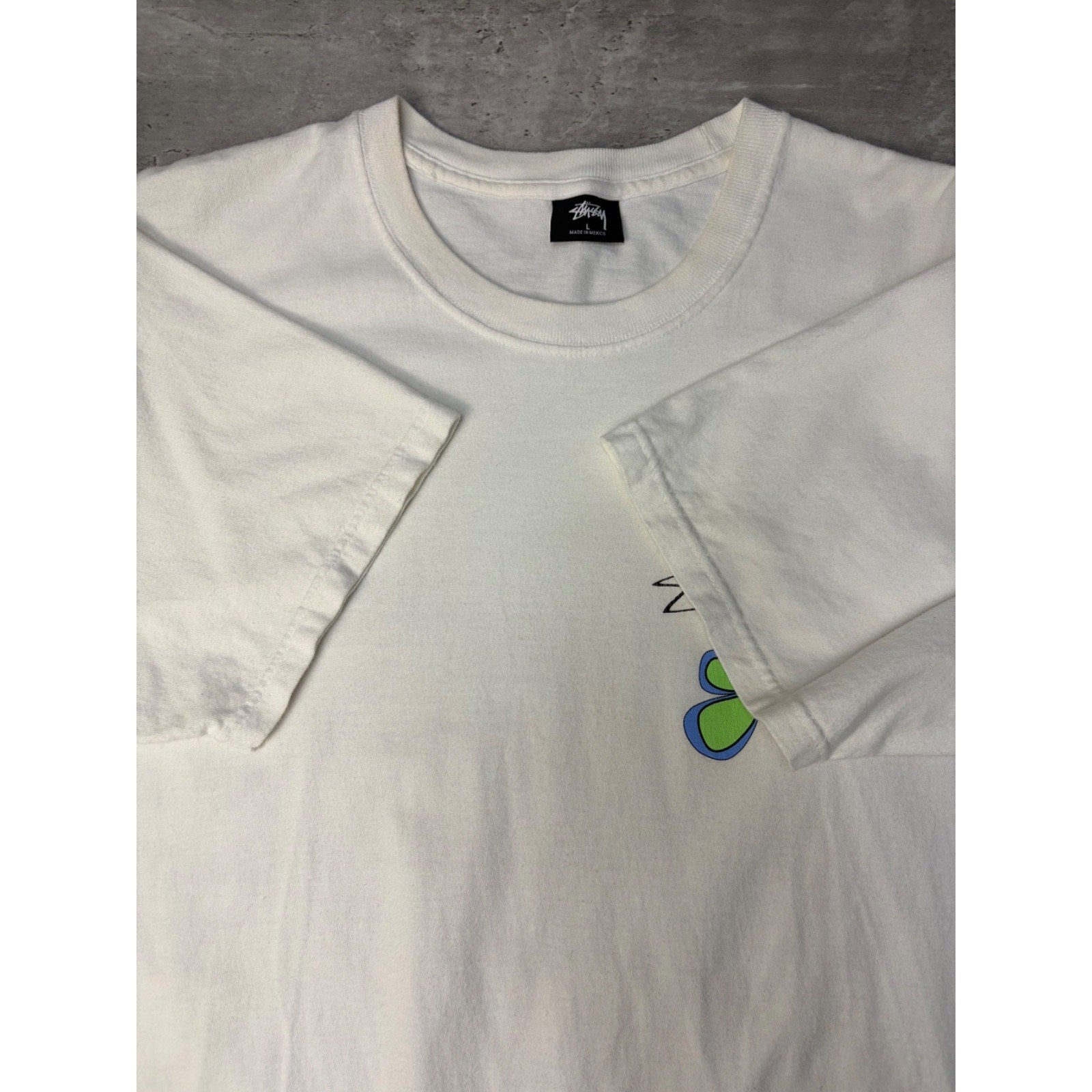 Stussy Spellout Flower Graphic White T-Shirt Size Large