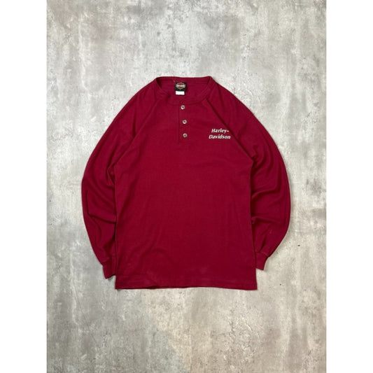 Vintage Harley Davidson 1/4 Button Spellout Graphic Long Sleeve T-Shirt Sz Large