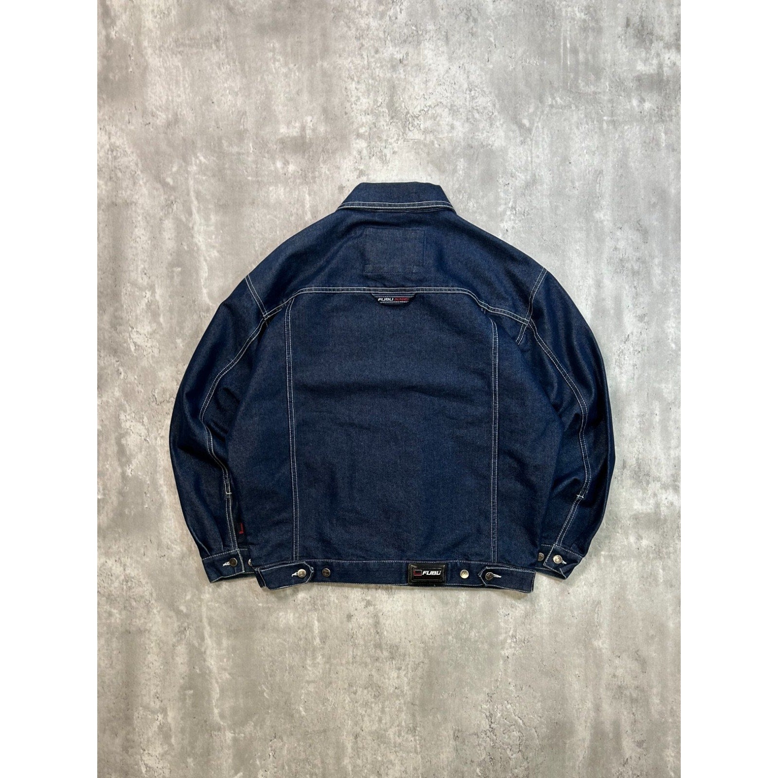Vintage Y2K Fubu Dark Wash Denim Contrast Stitch Trucker Jacket Size Large