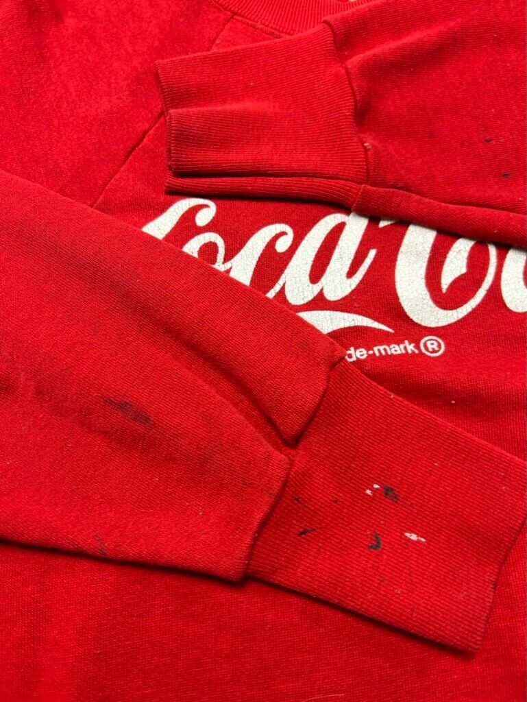 Vintage 80s Coca Cola Script Spellout Crewneck Sweatshirt Size Large Red