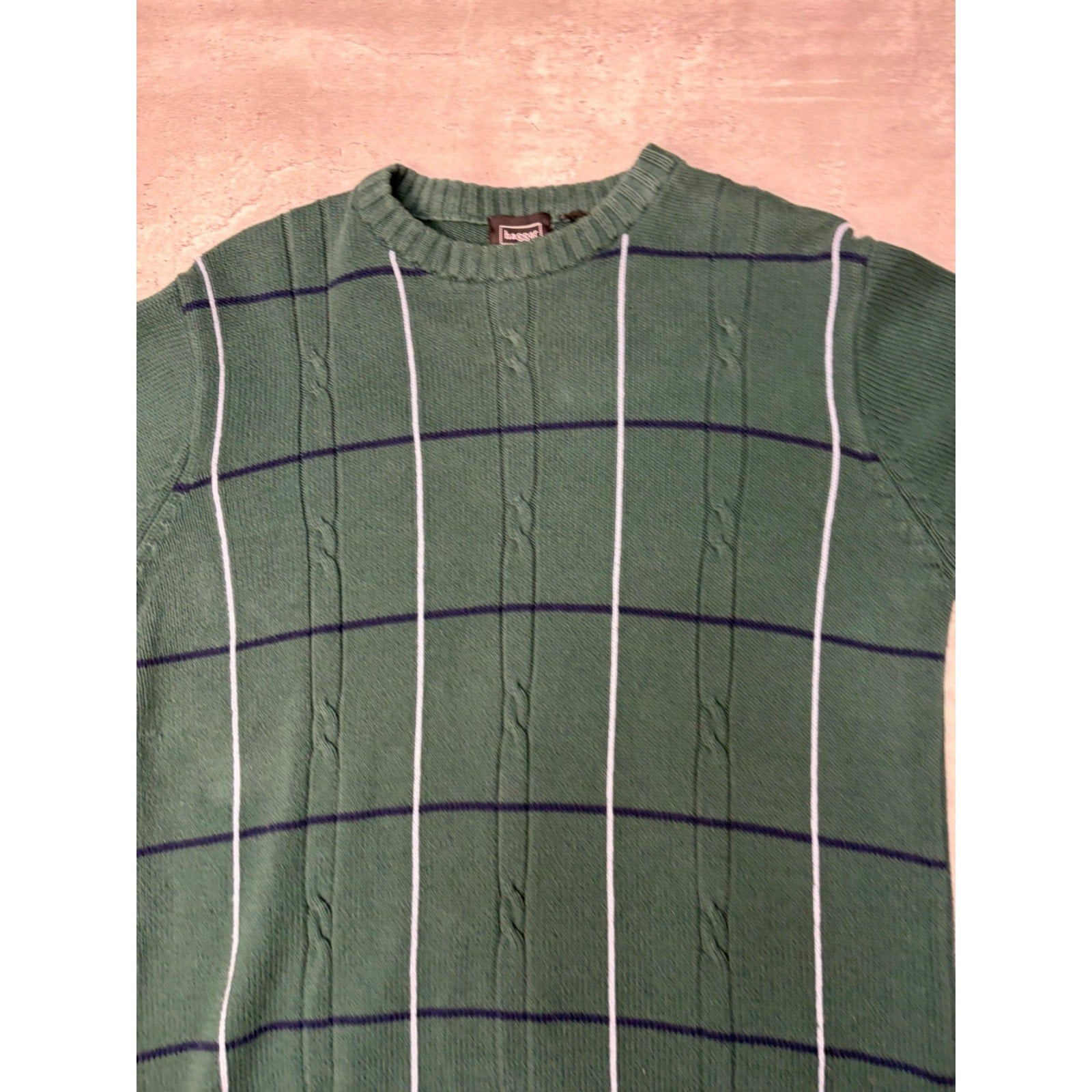 Vintage Haggar Geometric Checkered Pattern Textured Knit Sweater Size Large