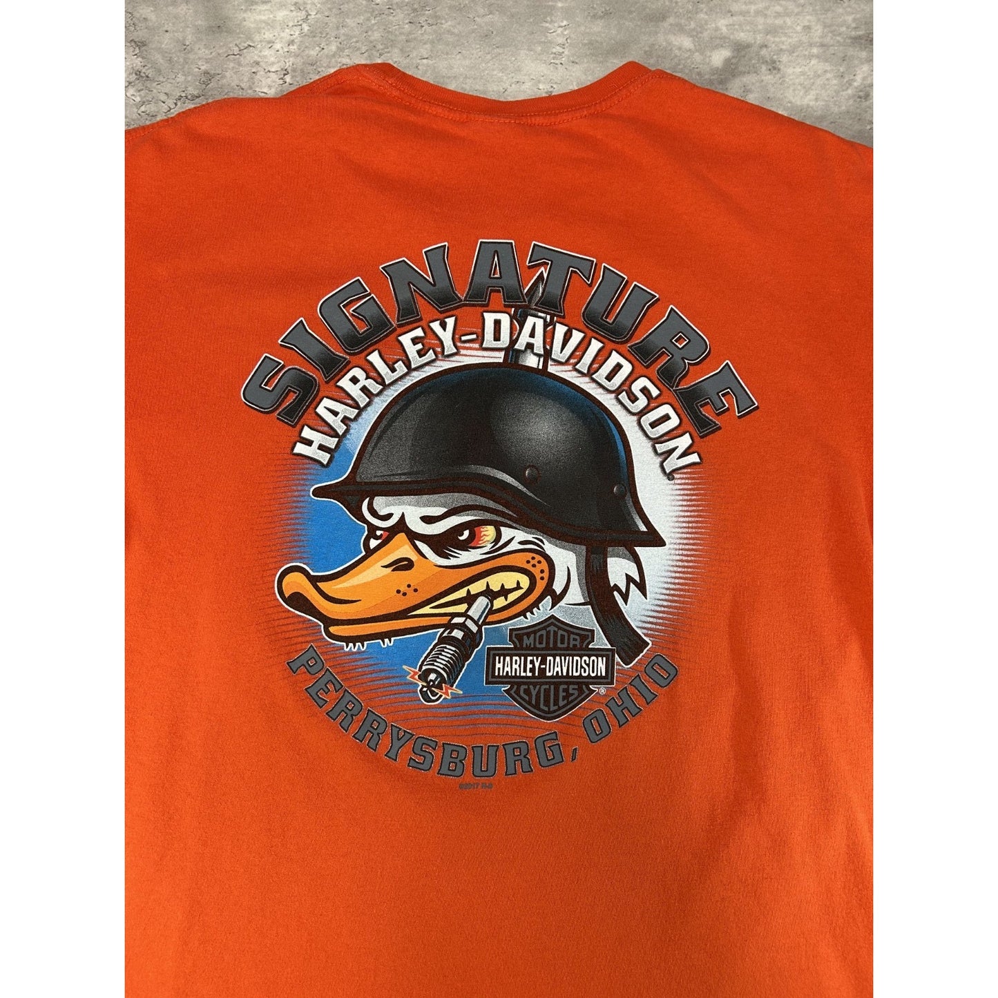 Harley Davidson Motorcycles Army Duck Logo Graphic T-Shirt Size XL Orange
