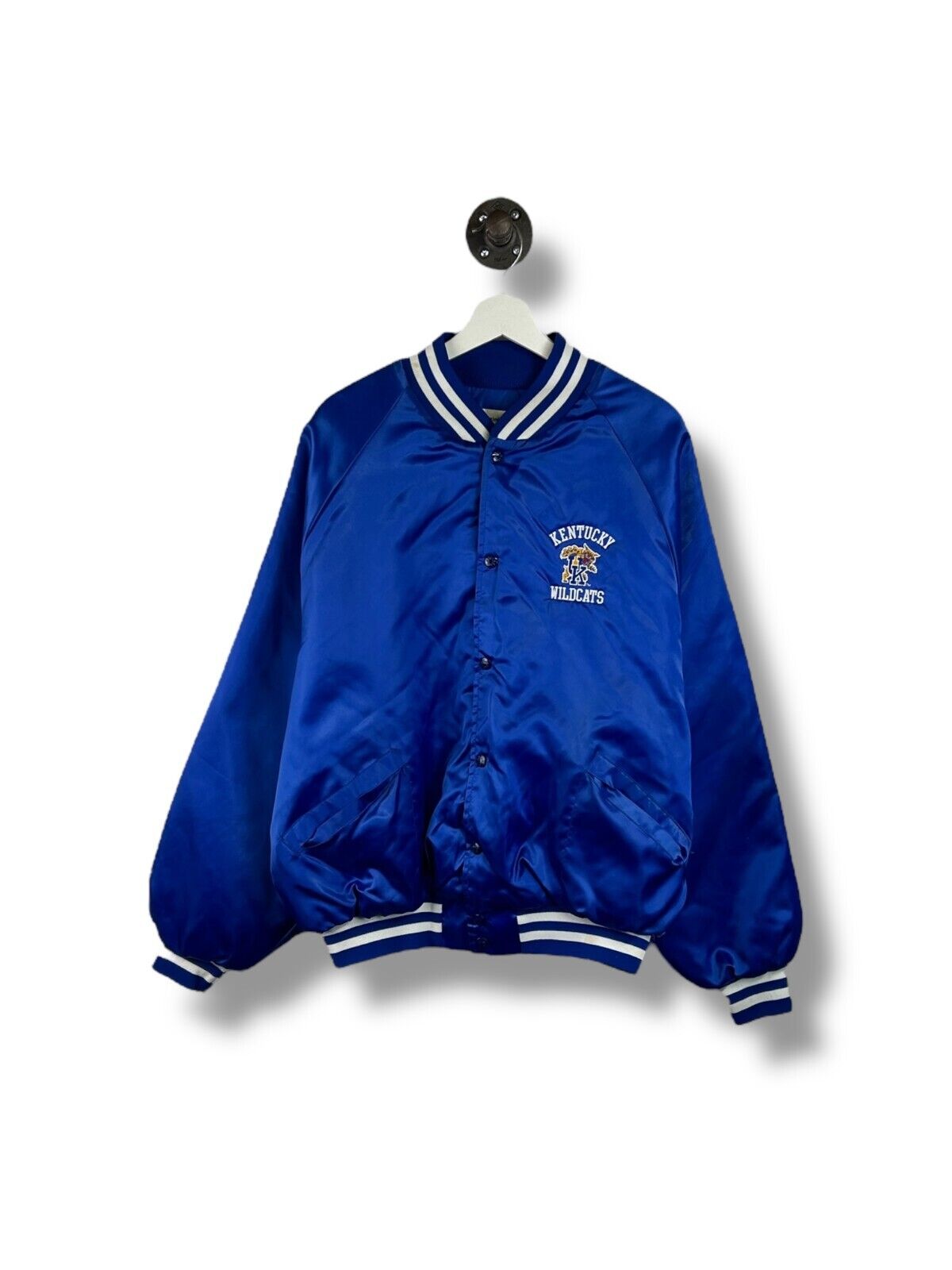 Vintage 80s Kentucky Wildcats NCAA Satin Varsity Bomber Jacket Size 2XL Blue