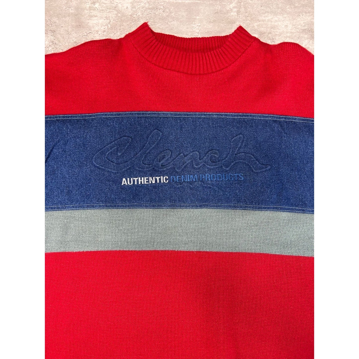 Vintage Y2K Clench Denim Company Pullover Knit Sweater Size XL Red