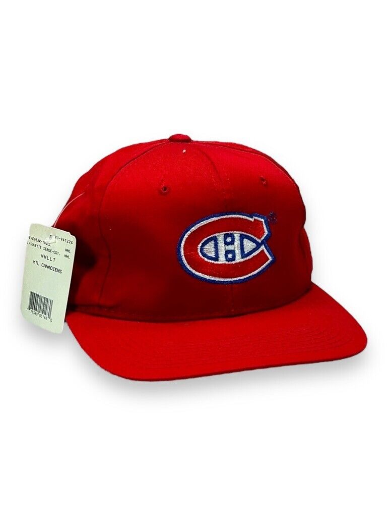 Vintage 90s Montreal Canadiens Embroidered Logo Starter Snapback Hat OSFA Red