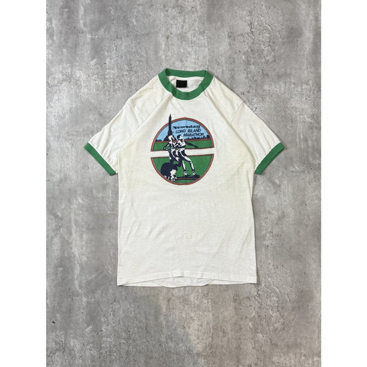 Vintage 80s New York Marathon Graphic Ringer T-Shirt Size Large White