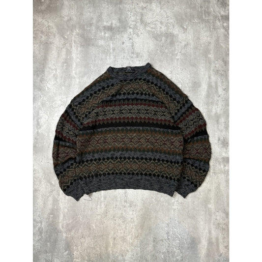 Vintage Geoffrey Beene Abstract Striped Pullover Ribbed Knit Sweater Size XXL