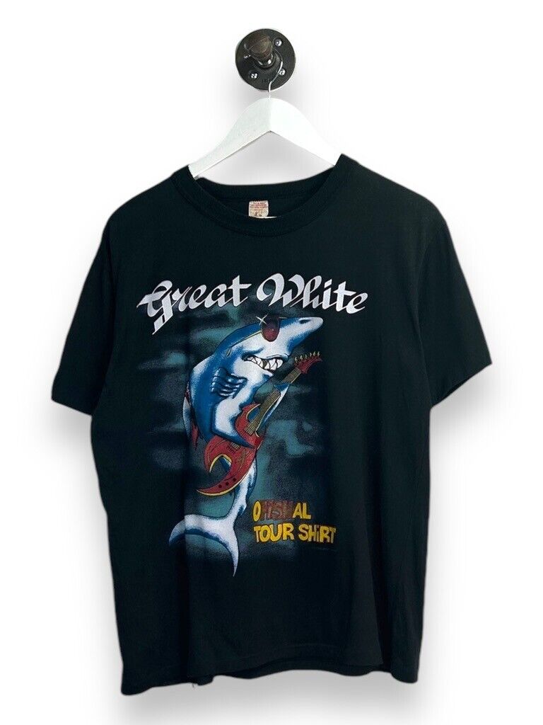 Vintage 1989 Great White Bite Back Tour Rock Music Graphic T-Shirt Size XL Black