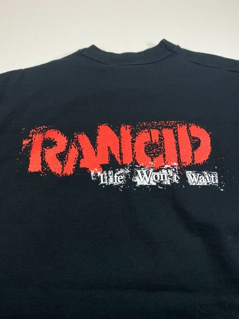 Vintage 90s Rancid Life Wont Wait Punk Music Graphic Band T-Shirt Size XL Black