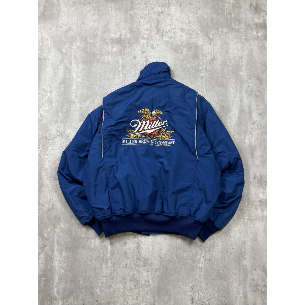 Vintage 90s Miller Lite Embroidered Full Zip Insulated Bomber Jacket Size Large