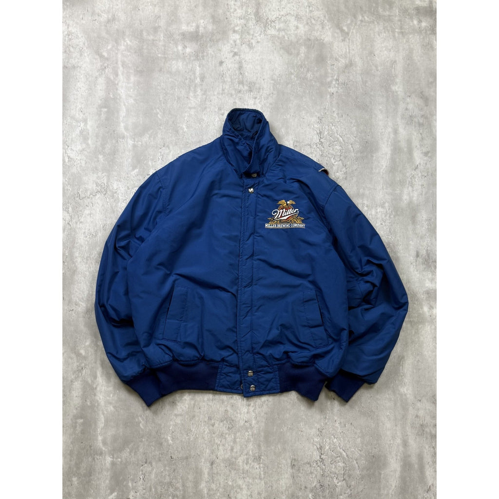 Vintage 90s Miller Lite Embroidered Full Zip Insulated Bomber Jacket Size Large