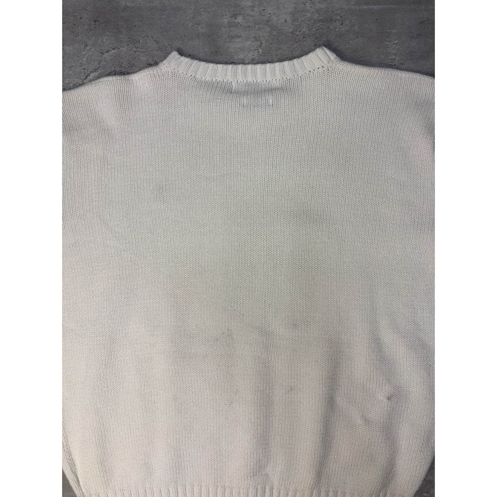 Vintage 90s Polo Ralph Lauren Embroidered Pony White Knit Sweater Size Large