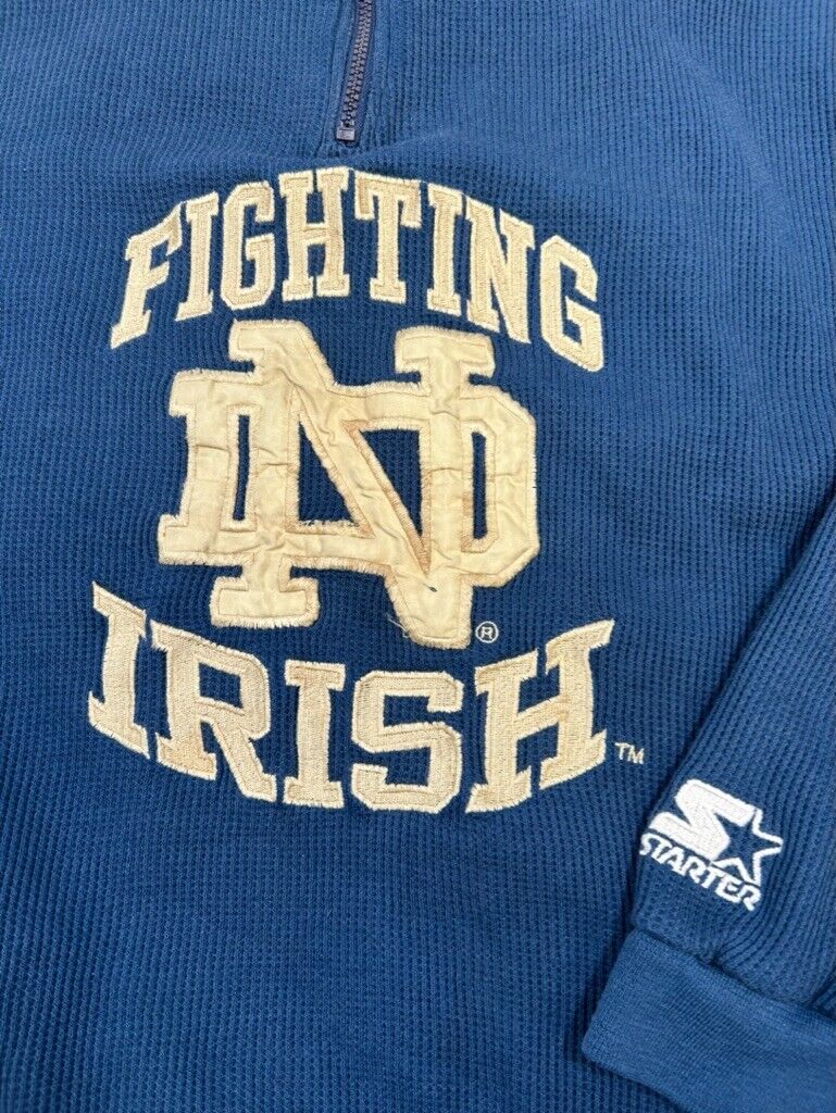 Vintage 90s Notre Dame Fighting Irish Starter 1/4 Zip Sweatshirt Size XL Blue