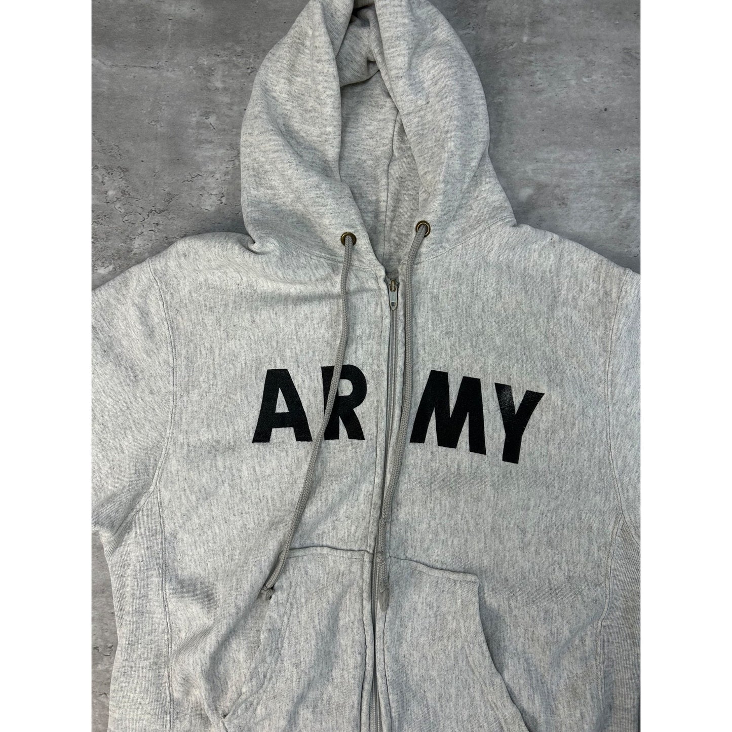 Vintage 90s US Army Training Spellout Full Zip Hooded Sweatshirt Size Medium