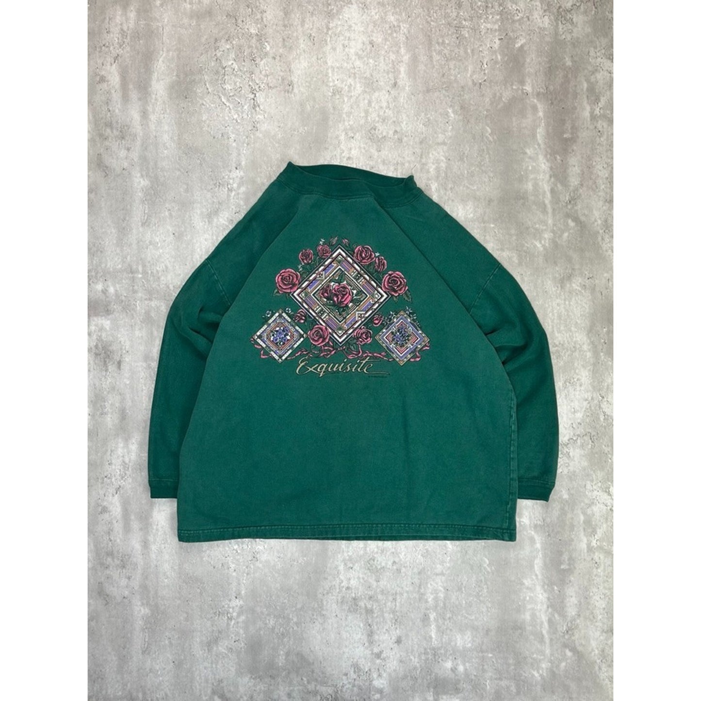 Vintage 90s Exquisite Rose Graphic Nature Crewneck Sweatshirt Size Medium