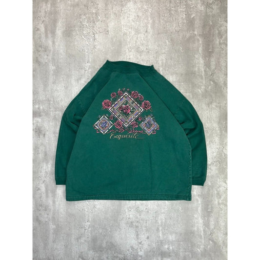 Vintage 90s Exquisite Rose Graphic Nature Crewneck Sweatshirt Size Medium