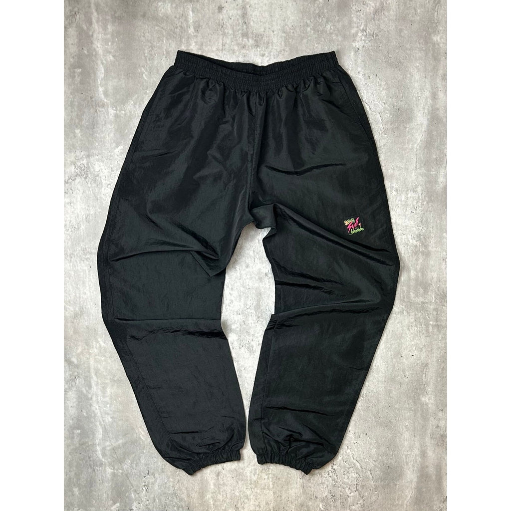 Vintage 90s Surf Style Embroidered Patch Nylon Track Pants Size XL Black