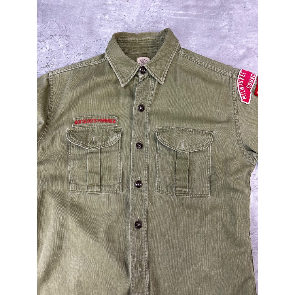 VTG 1950s Boy Scouts Of America Sanforized Patched Button Up Shirt Size Small