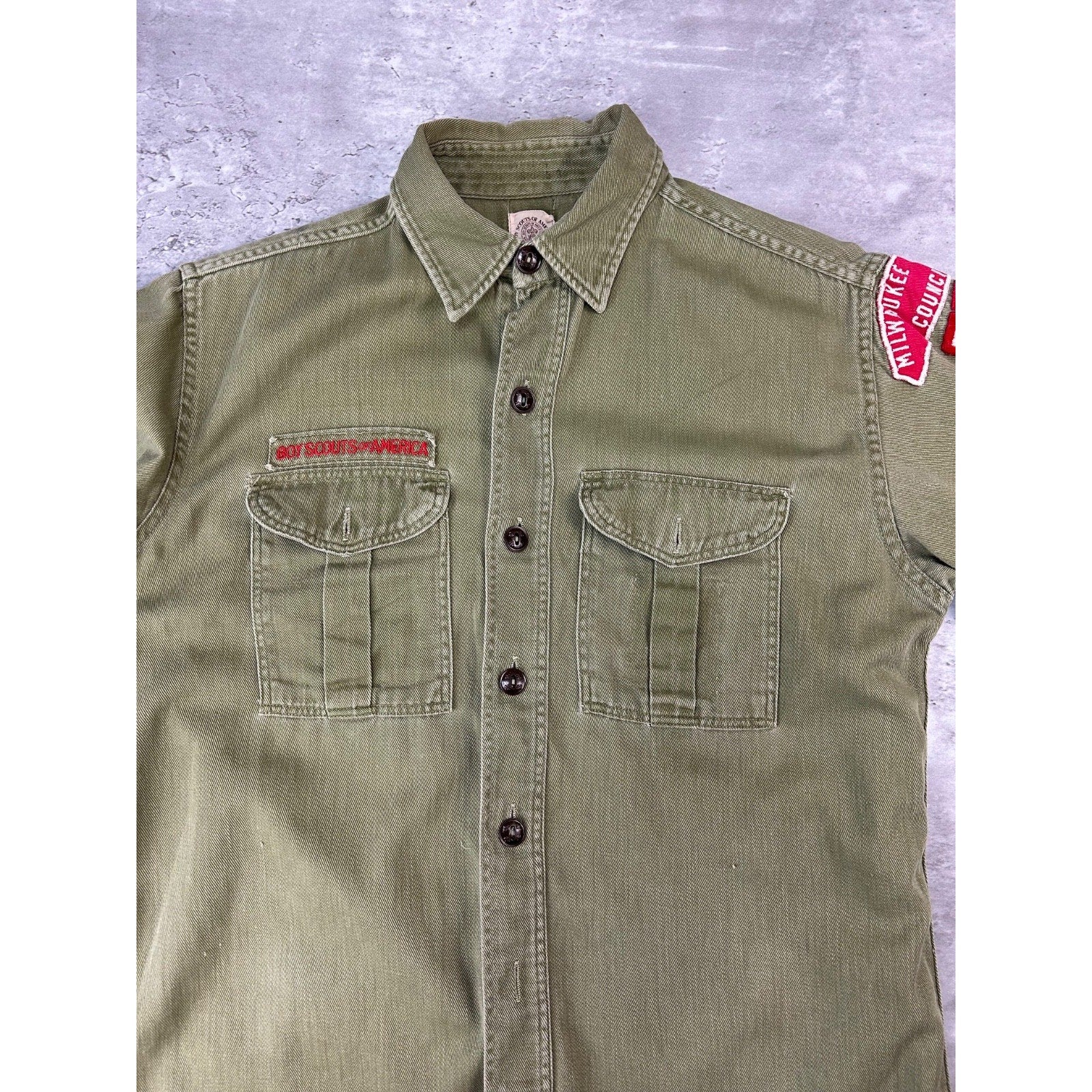 VTG 1950s Boy Scouts Of America Sanforized Patched Button Up Shirt Size Small