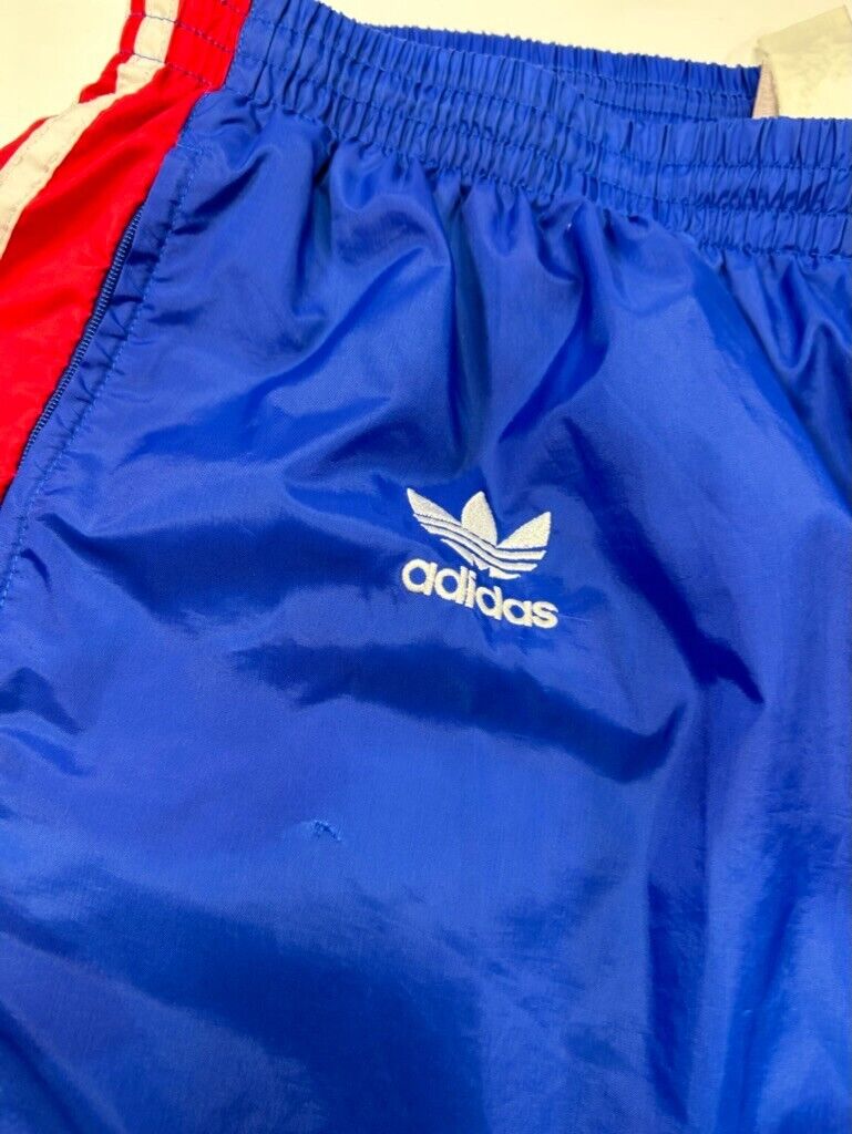 Vintage 80s Adidas Embroidered Trefoil Nylon Windbreaker Pants Size XL Blue